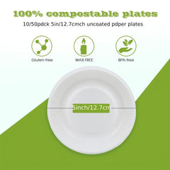 50pcs 5 inch Disposable Paper Plate Dining Plate for Picnics Kitchen Dips Fruits