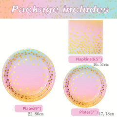 30pcs 10 Guest Party Supplies Disposable Tableware Set Pink Golden Decor