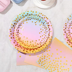 30pcs 10 Guest Party Supplies Disposable Tableware Set Pink Golden Decor