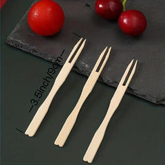 200 PCS Mini Bamboo Forks Cocktail Forks Small Forks Disposable Tiny Food Picks