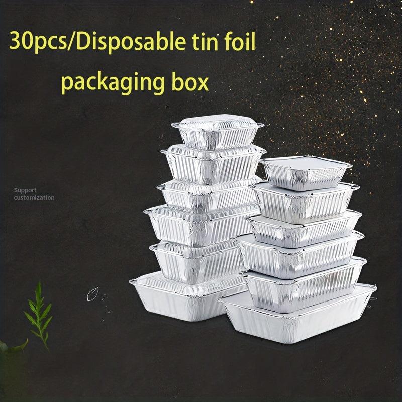 30pcs Aluminum Pans With Lid 260ml 410ml Rectangular Foil Box
