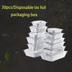 30pcs Aluminum Pans With Lid 260ml 410ml Rectangular Foil Box