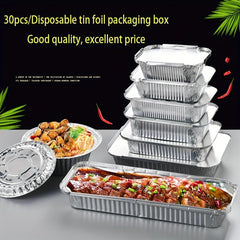 30pcs Aluminum Pans With Lid 260ml 410ml Rectangular Foil Box