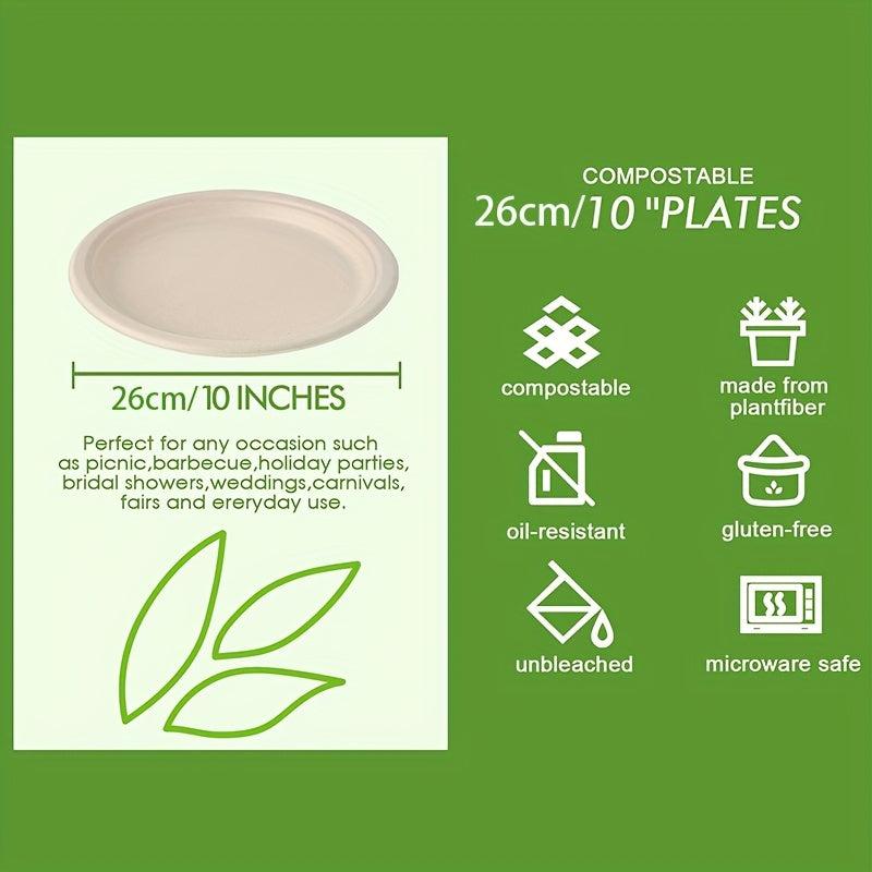 10 Pcs Sugarcane Pulp Degradable Dinner Plates