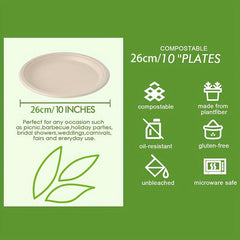 10 Pcs Sugarcane Pulp Degradable Dinner Plates