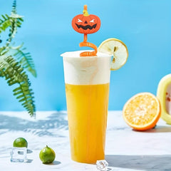 5pcs Halloween Cartoon Straws Reusable Pumpkin Wizard Party Spiral Straws