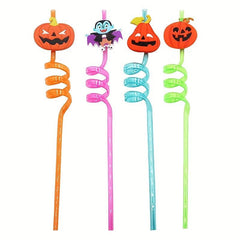 5pcs Halloween Cartoon Straws Reusable Pumpkin Wizard Party Spiral Straws