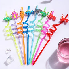 4pcs Dinosaur Cartoon Party Straws Random Design