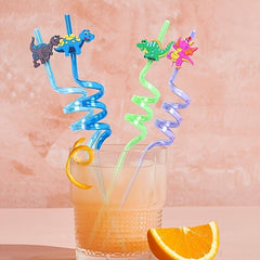 4pcs Dinosaur Cartoon Party Straws Random Design
