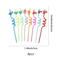 4pcs Dinosaur Cartoon Party Straws Random Design