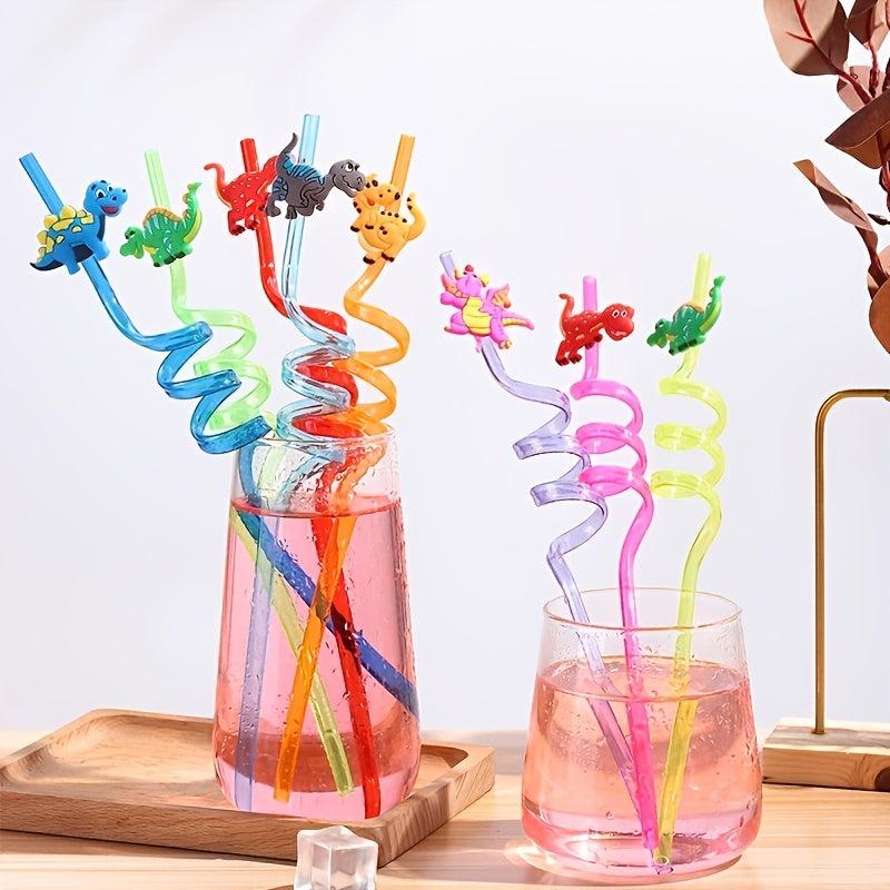 4pcs Dinosaur Cartoon Party Straws Random Design