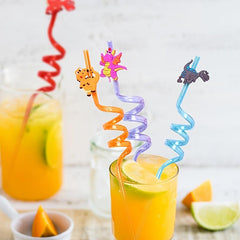 4pcs Dinosaur Cartoon Party Straws Random Design