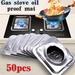 50pcs Aluminum Foil Gas Stove Lining Disposable Square Stove Bib Lining