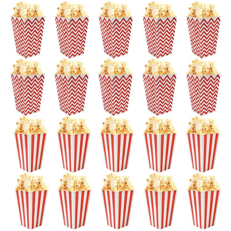 20pcs Greaseproof Popcorn Containers for Movie Night Theaters and Parties