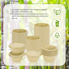 100pcs 2oz Bagasse Fiber Seasoning Cup with Lid Compostable Sauce Container