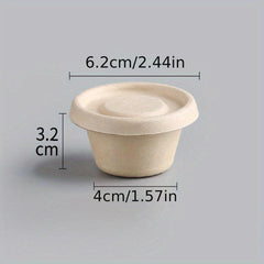 100pcs 2oz Bagasse Fiber Seasoning Cup with Lid Compostable Sauce Container