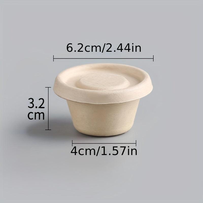 100pcs 2oz Bagasse Fiber Seasoning Cup with Lid Compostable Sauce Container