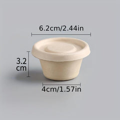 100pcs 2oz Bagasse Fiber Seasoning Cup with Lid Compostable Sauce Container