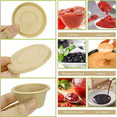 100pcs 2oz Bagasse Fiber Seasoning Cup with Lid Compostable Sauce Container