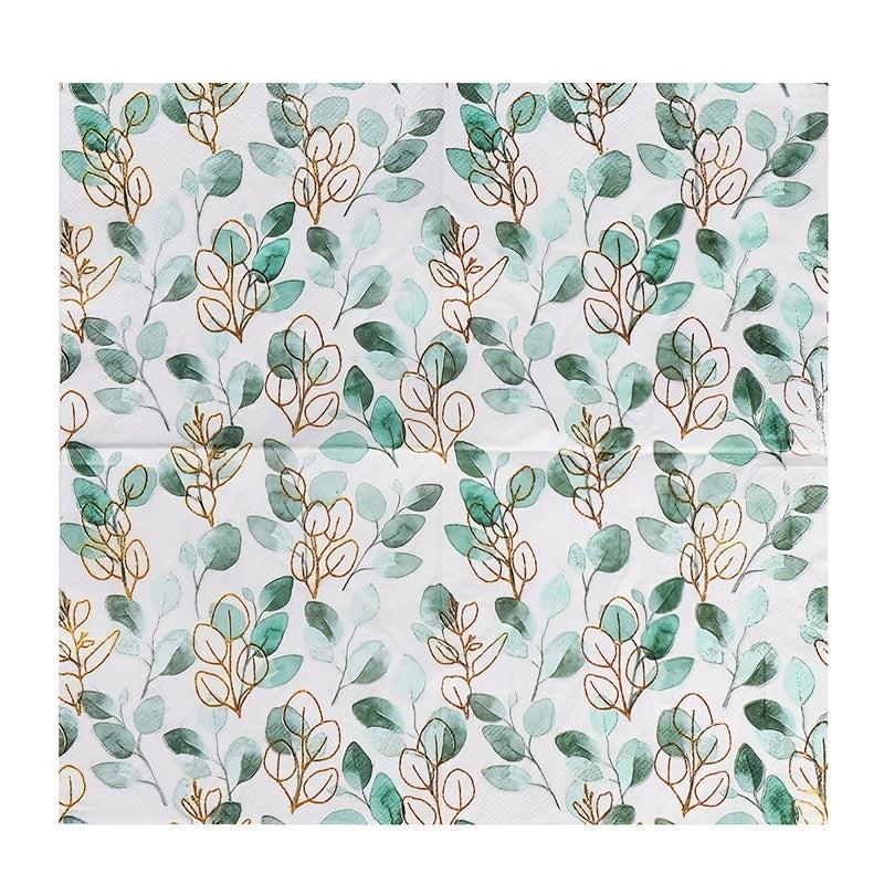 20pcs Green Leaves Painting Napkin for Wedding Decor