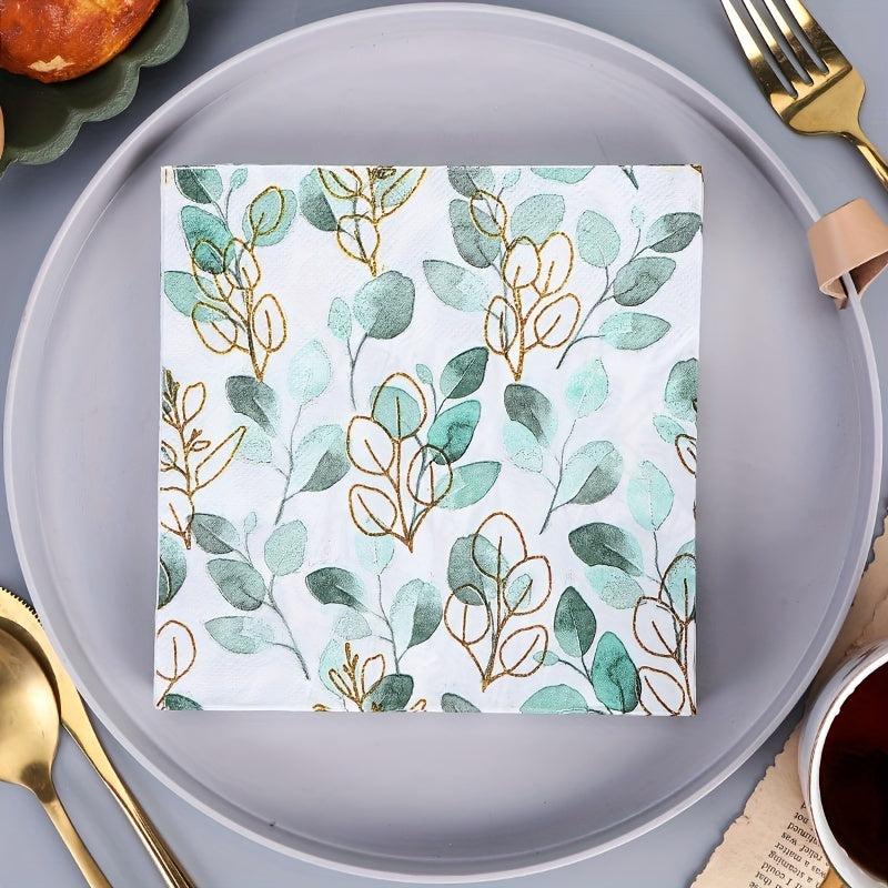 20pcs Green Leaves Painting Napkin for Wedding Decor