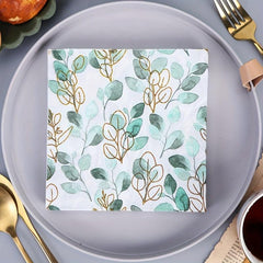 20pcs Green Leaves Painting Napkin for Wedding Decor