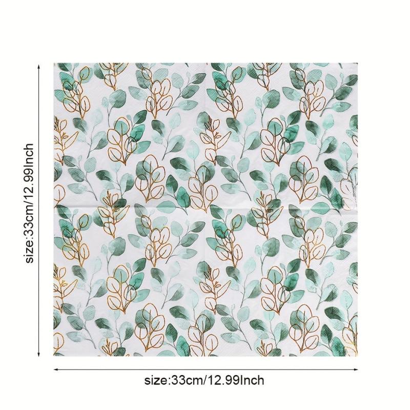 20pcs Green Leaves Painting Napkin for Wedding Decor
