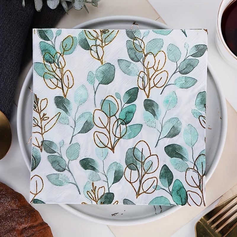 20pcs Green Leaves Painting Napkin for Wedding Decor