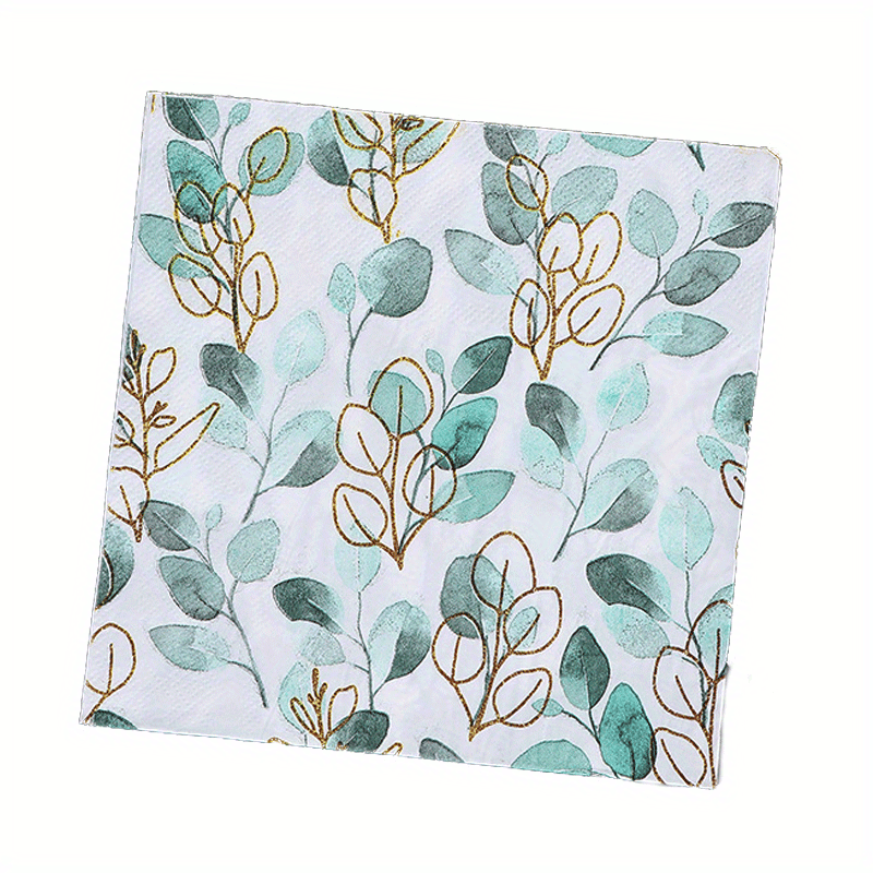20pcs Green Leaves Painting Napkin for Wedding Decor