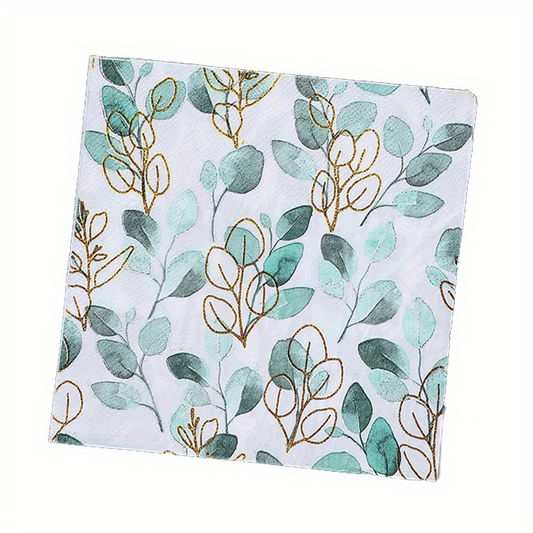 20pcs Green Leaves Painting Napkin for Wedding Decor