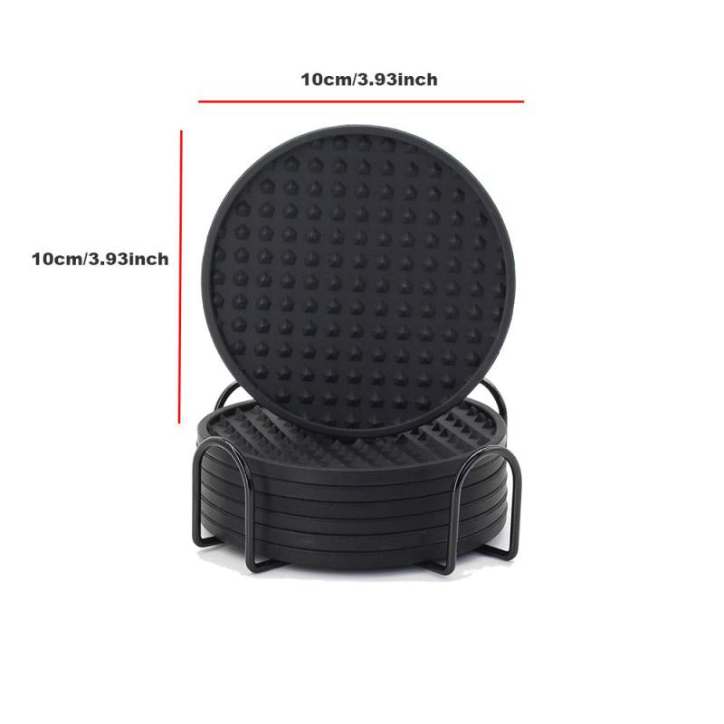 6pcs Silicone Coasters With Holder Dual Sided Round Cup Holder