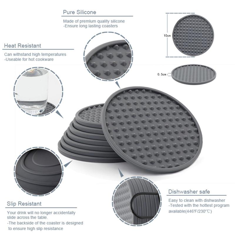 6pcs Silicone Coasters With Holder Dual Sided Round Cup Holder