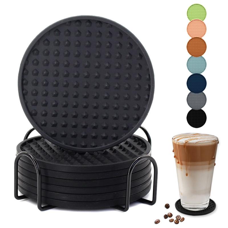 6pcs Silicone Coasters With Holder Dual Sided Round Cup Holder