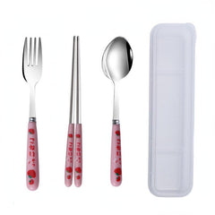 3PCS Strawberry Tableware Set Box Stainless Steel Spoon Fork Chopsticks