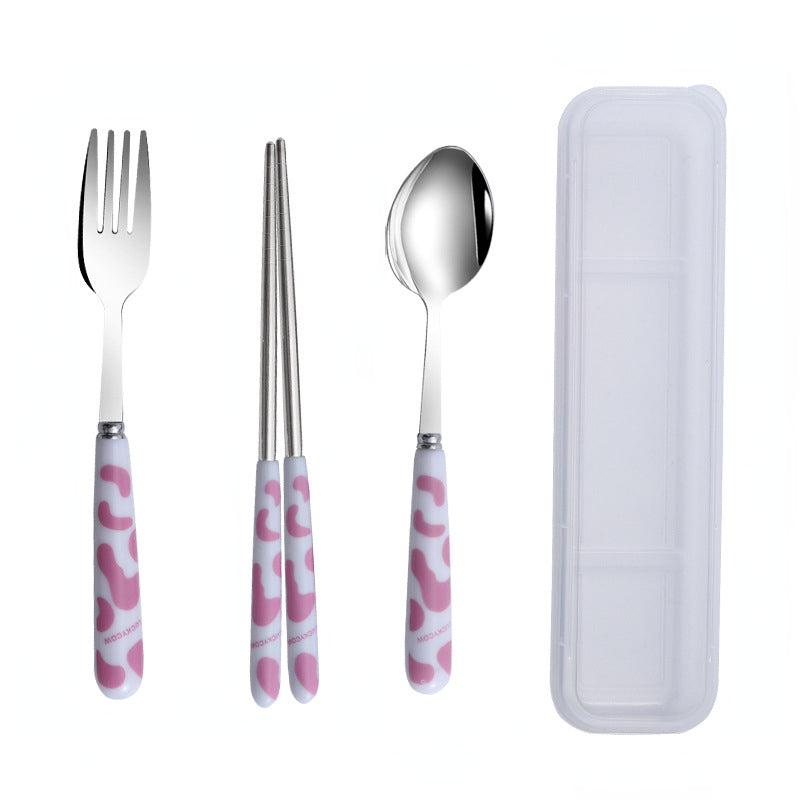 3PCS Strawberry Tableware Set Box Stainless Steel Spoon Fork Chopsticks