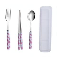 3PCS Strawberry Tableware Set Box Stainless Steel Spoon Fork Chopsticks