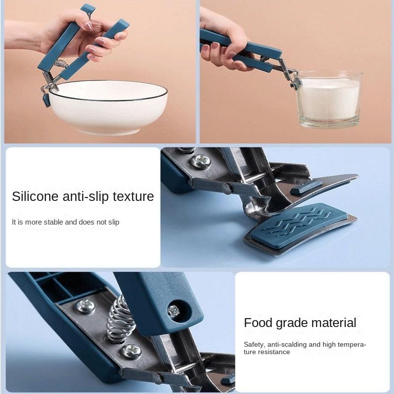 Silicone Anti-Hot Gloves Stainless Steel Bowl Clip Kitchen Tongs