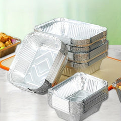 50Pcs Disposable Aluminum Foil Baking Pan With Cover - 17.53cmX11.43cmX4.06cm