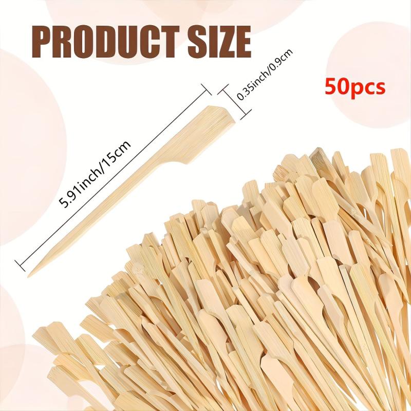 50 Pcs Bamboo Paddle Skewers for Holiday Party Appetizers Cocktails Fruit