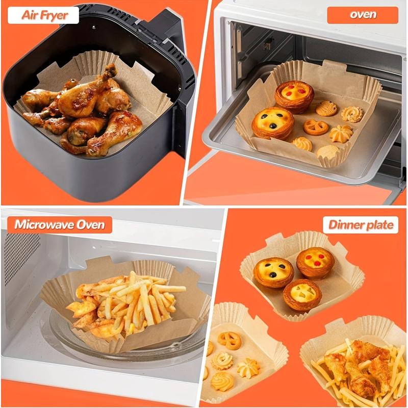 50pcs Air Fryer Paper Tray Non Stick Disposable Lining Food With Lugs