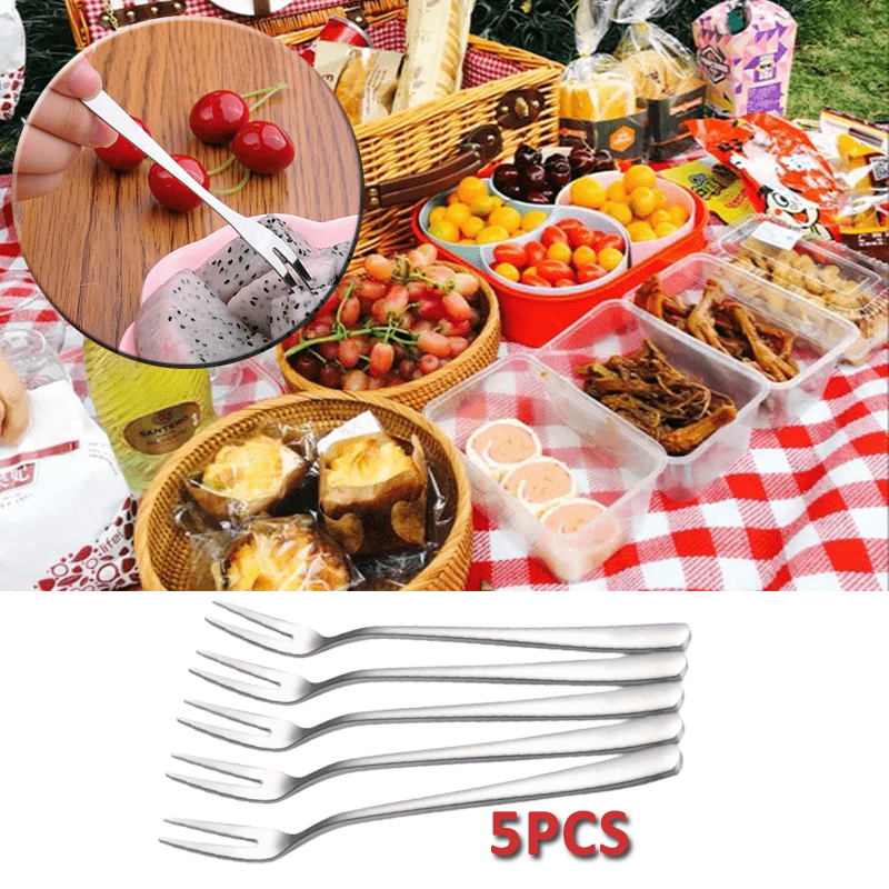 5pcs Stainless Steel Fruit Forks Mini Cake Forks For Picnic