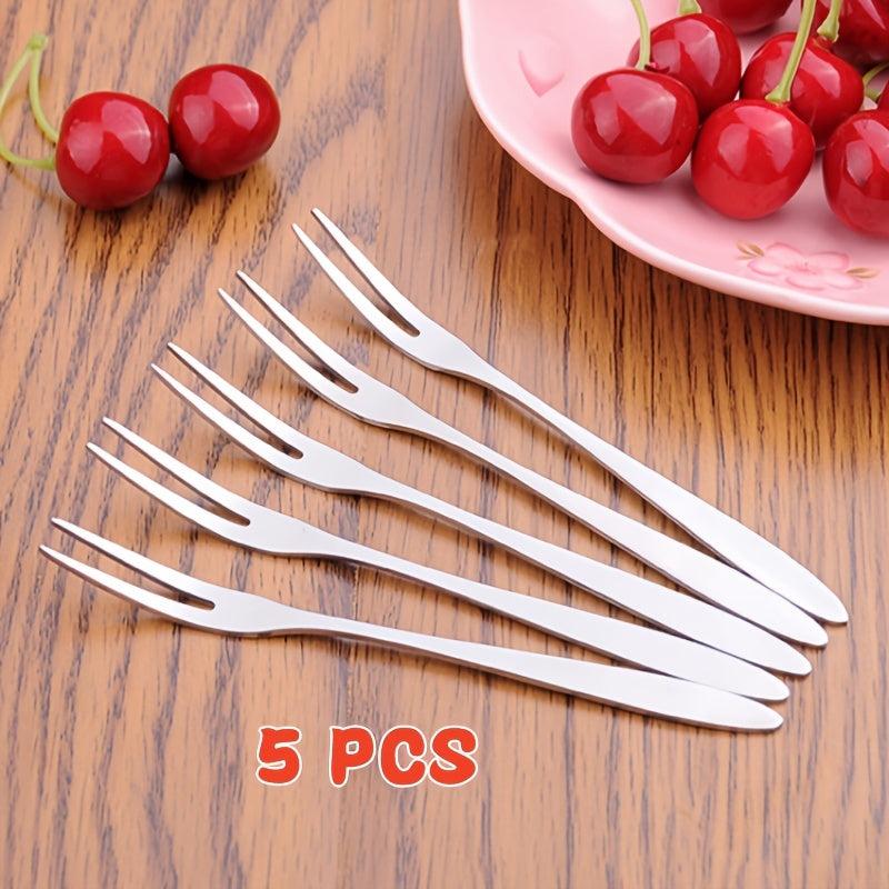 5pcs Stainless Steel Fruit Forks Mini Cake Forks For Picnic
