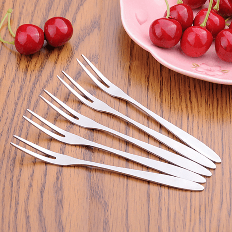 5pcs Stainless Steel Fruit Forks Mini Cake Forks For Picnic