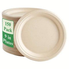 125 Pcs Compostable Heavy Duty Disposable Paper Plates 22.86 cm