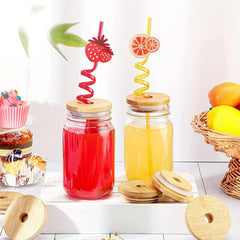 Bamboo Jar Lids with Straw Hole for Mason Jars, Leak Proof, Reusable