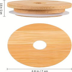 Bamboo Jar Lids with Straw Hole for Mason Jars, Leak Proof, Reusable