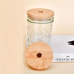 Bamboo Jar Lids with Straw Hole for Mason Jars, Leak Proof, Reusable