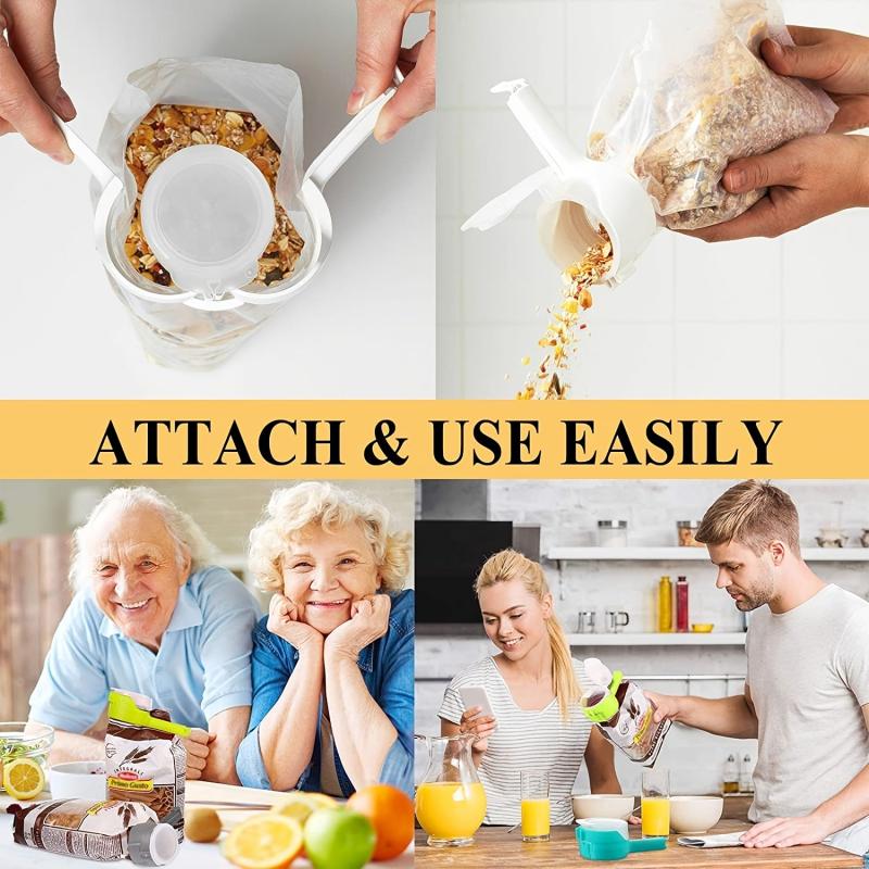 4pcs Food Bag Clips with Pour Spouts, Kitchen Chip Sealer Clips