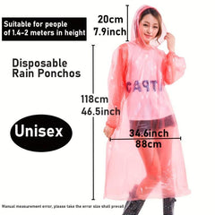 10 Pcs Disposable Rain Ponchos for Adults Waterproof Raincoat with Hood