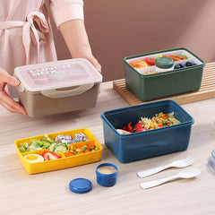 Portable Grided Lunch Box Microwave Bento Box Leakproof Container